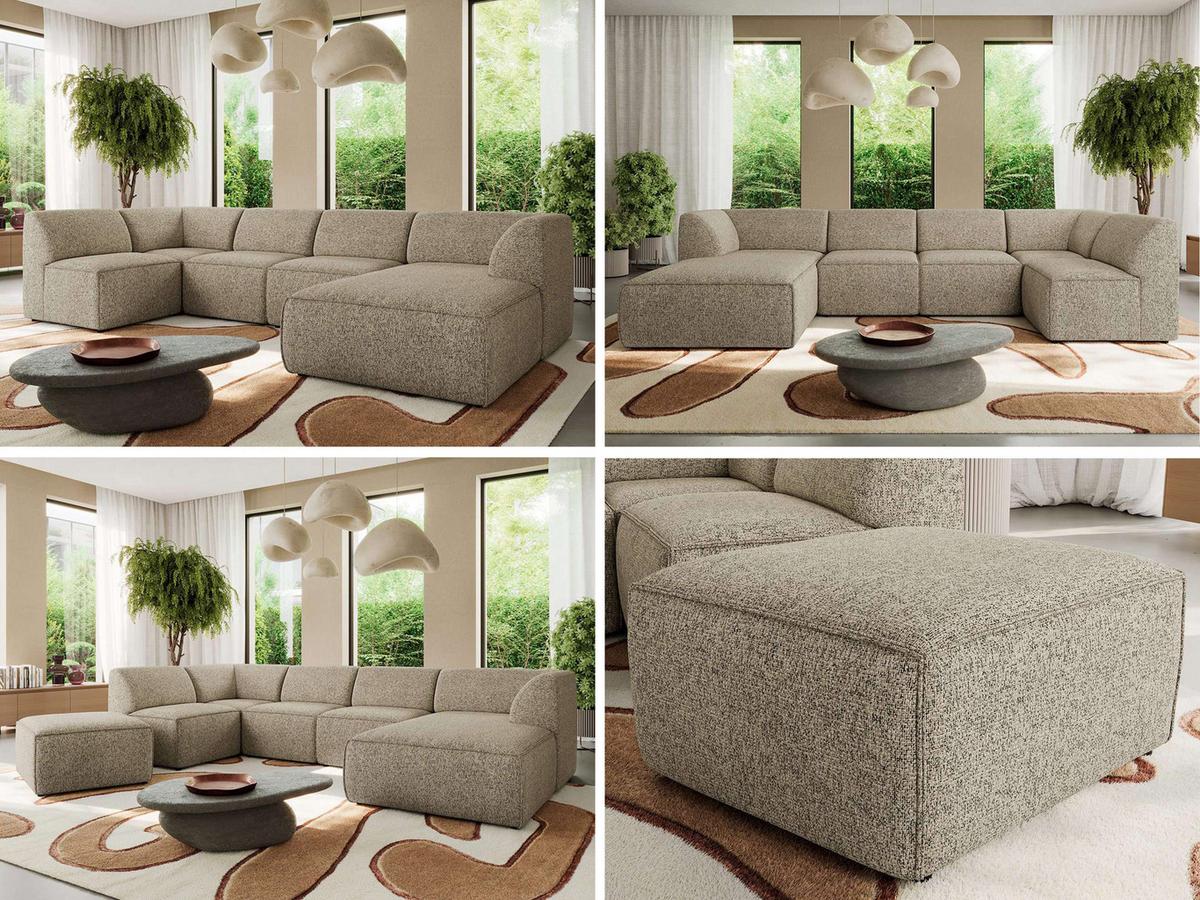 WOHNLANDSCHAFT MODARO U 6M - Dunkelbeige Struktur - Rechts - Schwarz/Cappuccino, Textil (345/78/180cm) - MKS