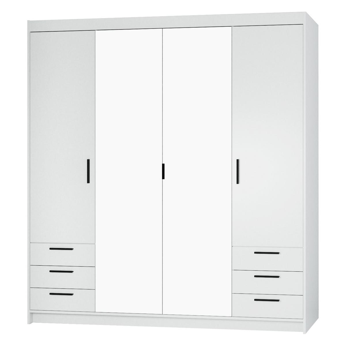 KLEIDERSCHRANK Storicos Weiß 176,3/190,5/53 cm - 4T6S Modern mit Schubladen und Spiegel - Weiß, Holzwerkstoff/Kunststoff (176.3/190.6/53cm) - AX Living