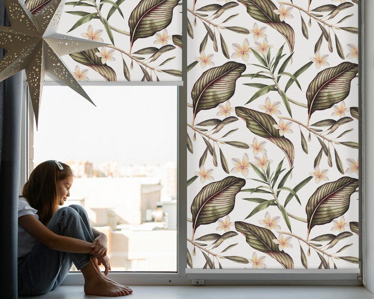 INNENROLLO - Fensterrollo - Rollo - 150x180 cm - Blumen mit Stielen - Grün, Kunststoff (150/180/0.5cm) - TULUP