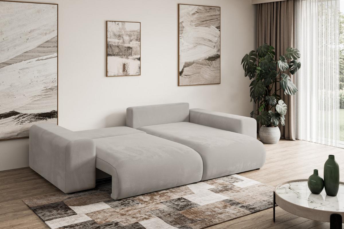 ECKSOFA Ottomane rechts ESKAR-L 266x176x72 Hellbraun Velours - Hellbraun/Schwarz, Holzwerkstoff/Kunststoff (176/266cm) - ALTDECOR