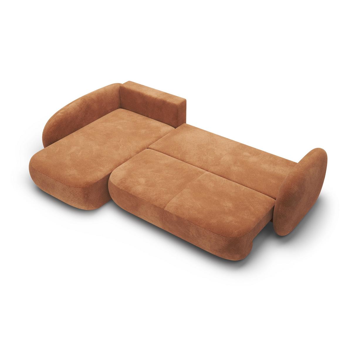 ECKSOFA AMICO II L-S Braun Geflochtener Stoff mit Schlaffunktion - Braun, Holz (289/190cm) - MASSENO