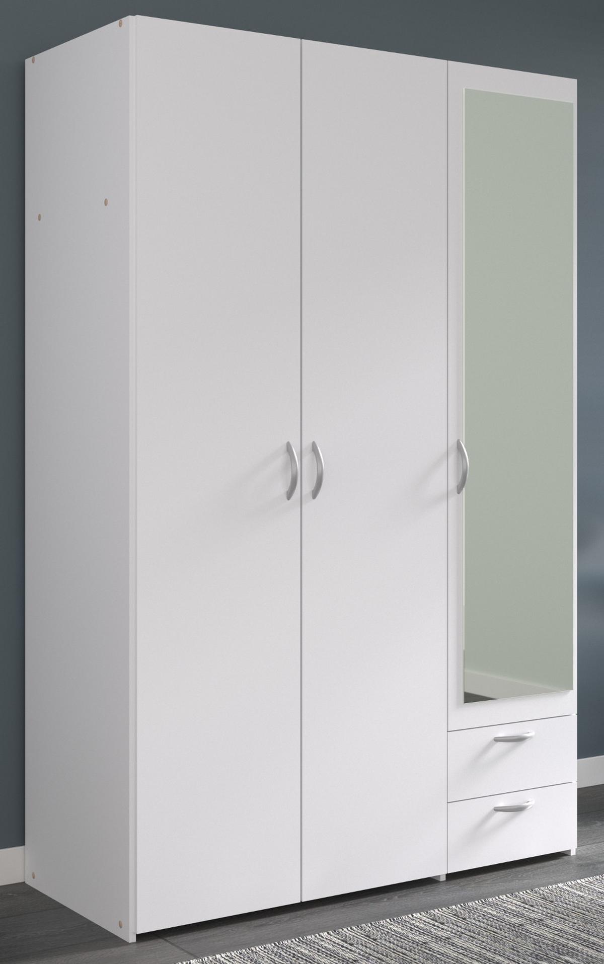 KLEIDERSCHRANK mit Spiegel weiß 120 cm 3-türig Drehtürenschrank - Silberfarben/Weiß, Glas/Holzwerkstoff (120/185/51cm) - Furn.Design