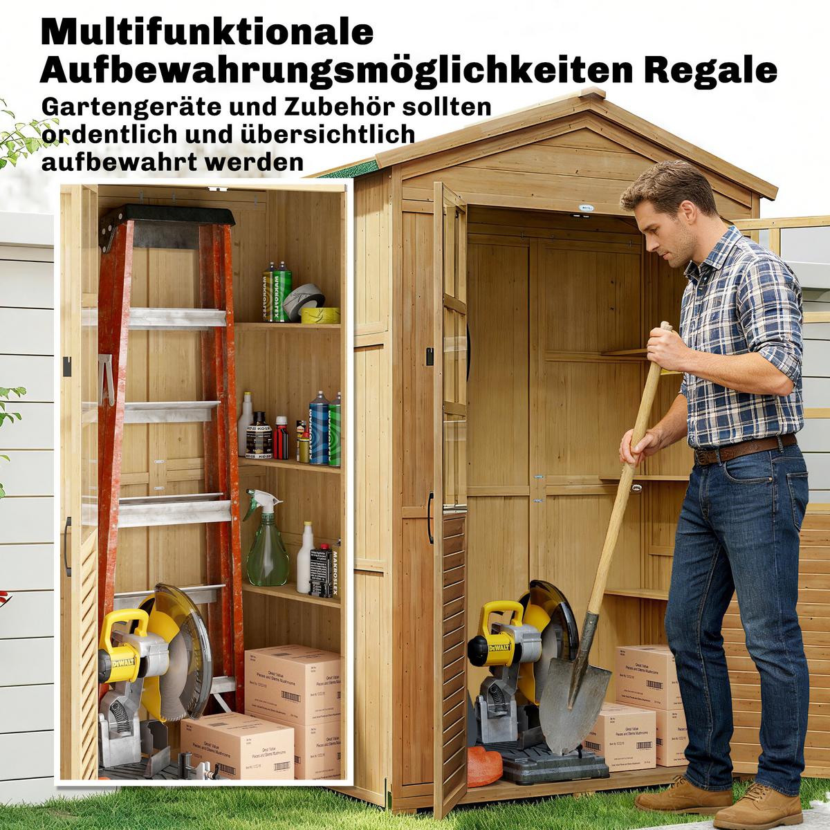 GERÄTESCHUPPEN Tannenholz Braun - Hellbraun, Holz/Kunststoff (57.5/197/128cm) - Outsunny