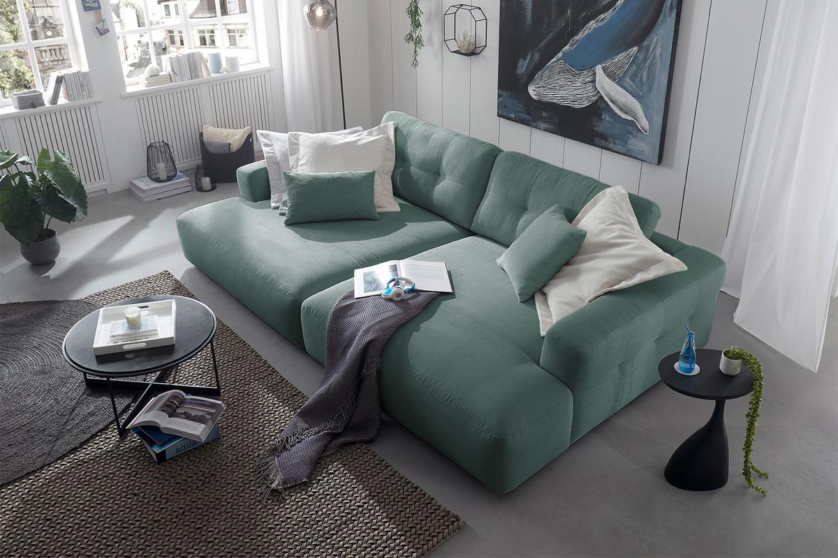 BIG SOFA MIKA Grün Cord - Türkis/Schwarz, Kunststoff/Textil (300/86/167cm) - KAWOLA