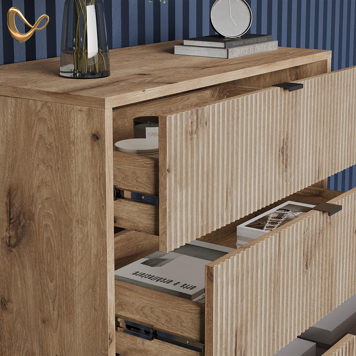 KOMMODE Aterno Viking Oak 42 x 81.2 cm mit 3 Schubladen - Eichefarben, Holzwerkstoff (42/81.2/80cm) - Livinity®