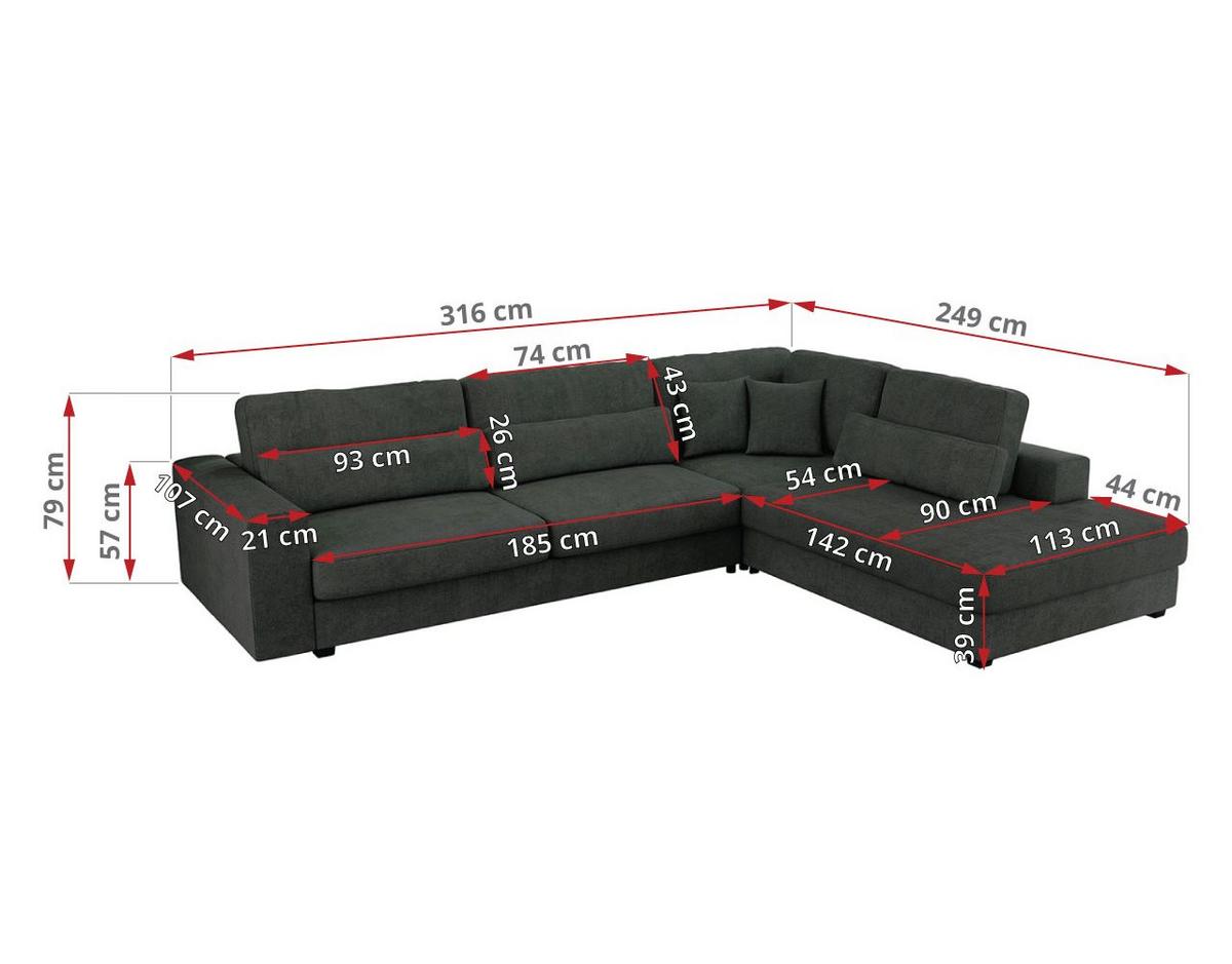 ECKSOFA Savona Dunkelgrau Strukture - links - Dunkelgrau/Schwarz, Kunststoff/Textil (316/249cm) - MKS