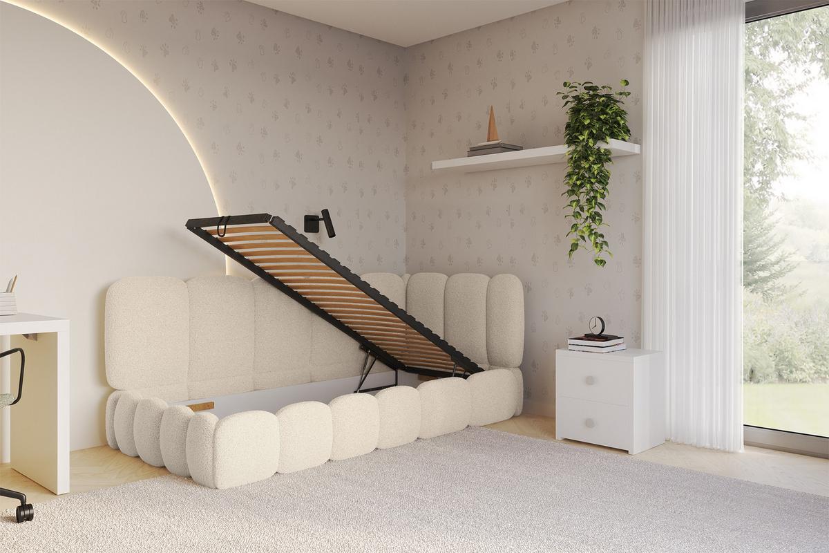 EINZELLBETT Jugendbett mit Bettkasten, Links - AVRY 80x200 Dunkelbeige - Cappuccino, Holzwerkstoff/Textil (80/200cm) - ALTDECOR