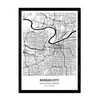 POSTER Karte Von Kansas City - Usa A3 Schwarzer Rahmen - Schwarz, Papier (29.7/5/42cm) - Nacnic