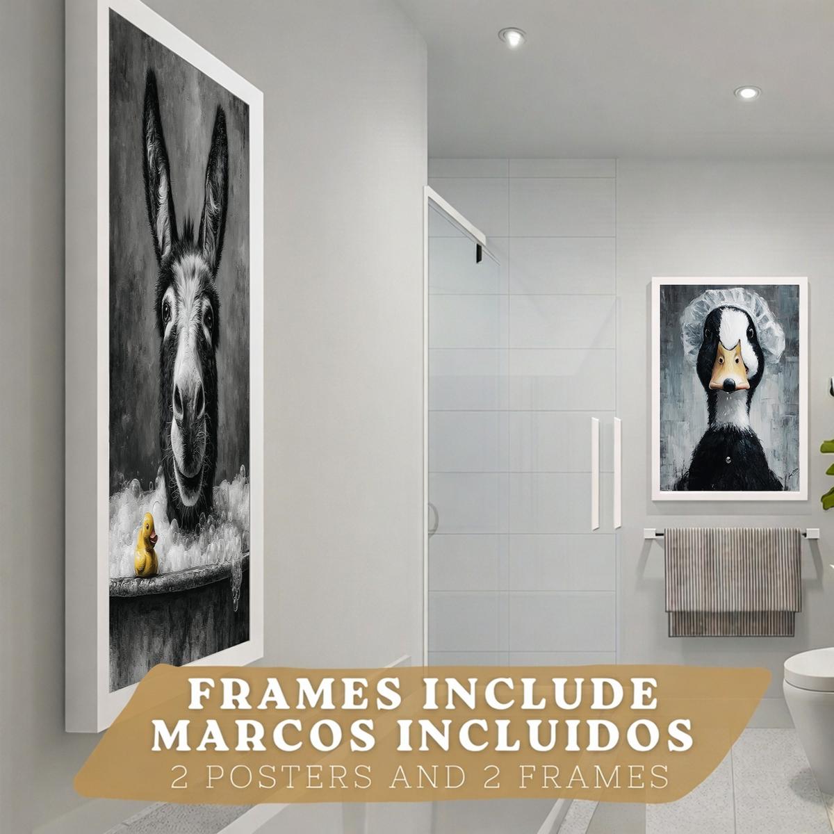 POSTER 2er-Set dekorative Badezimmer-Kunstdrucke, lustige für Wand, Waschbecken, Toilette und mit Tieren in der Badewanner, Stil Weißer Rahmen A3 - Weiß, Papier (42/29.7/3cm) - Nacnic