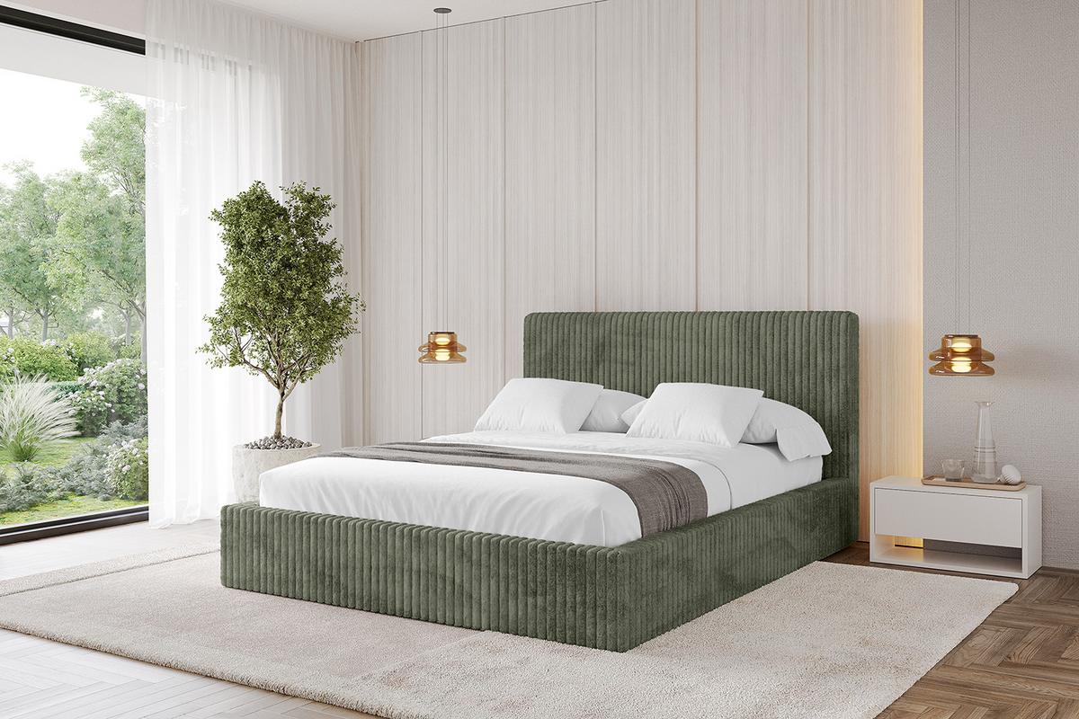 POLSTERBETT mit Bettkasten und Lattenrost, Bett mit Matratze H3/H4 - ALOVA-V1 120x200 Olivgrün - Olivgrün, Holzwerkstoff/Textil (120/200cm) - ALTDECOR