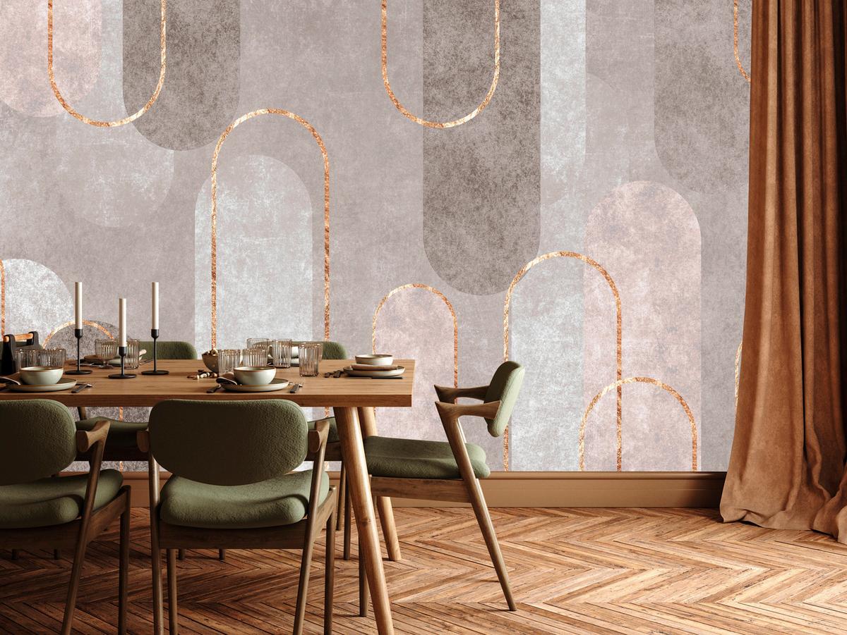 FOTOTAPETE für Wohnzimmer Geometrische Bögen Beige Beton 250x175 - Beige/Braun, Papier (250/175cm) - Muralo