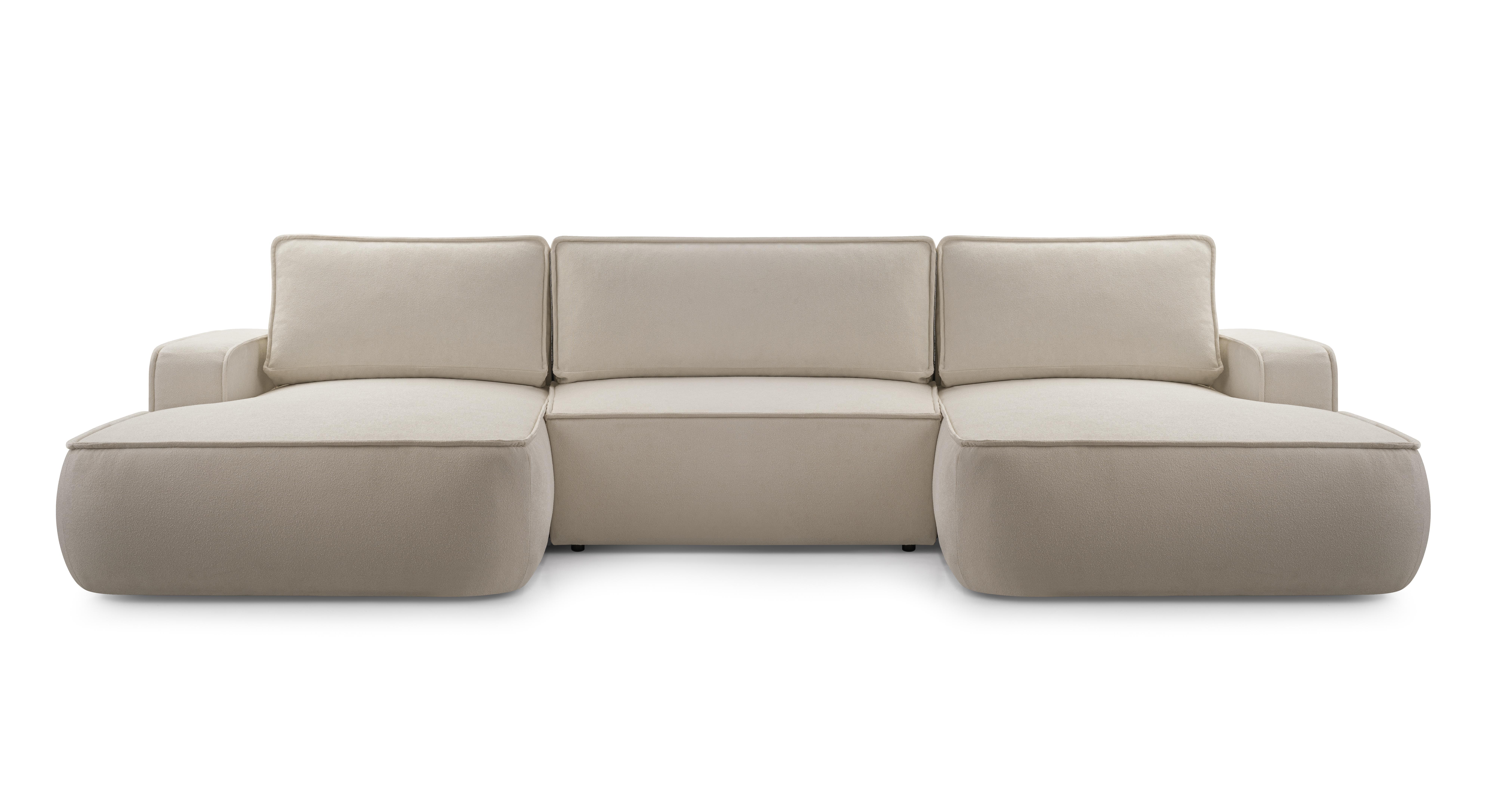 WOHNLANDSCHAFT Ablia Beige 364/168/87 cm mit Schlaffunktion - Beige/Schwarz, Kunststoff/Textil (364/87/168cm) - AX Living