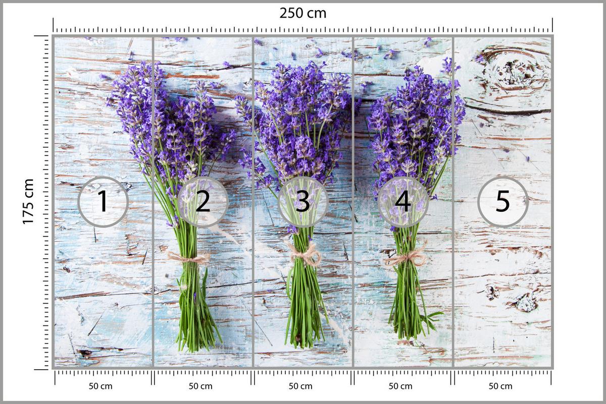 FOTOTAPETE für Küche Lavendelblüten Lila Holz Rustikal 250x175 - Violett/Weiß, Papier (250/175cm) - Muralo