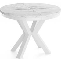 ESSTISCH Clara Weiß runder ausziehbarer, Marmor Weiß 120-200/120/76 cm - Ecru/Weiß, Holzwerkstoff/Metall (120/196/76cm) - WFL GROUP