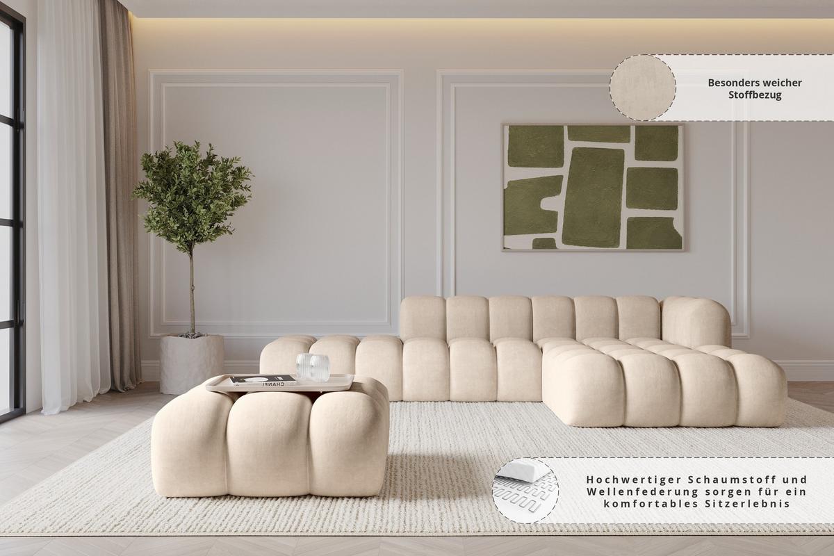 POUF OLEA-PUF 91x87x44 cm Beige Velours Modular Sitzhocker - Schwarz/Sahara, Holzwerkstoff/Kunststoff (91/44/87cm) - ALTDECOR