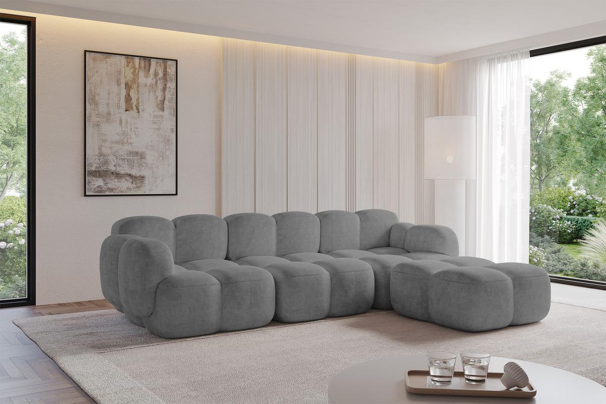 ECKSOFA modulares Sofa Rechts Miko-L2 302x205x75 Grau Velours - Schwarz/Grau, Holzwerkstoff/Kunststoff (302/205cm) - ALTDECOR