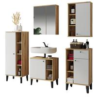 BADMÖBEL-SET 5-teilig weiß, Evoke Eiche, Badkombination, 182 x 190 cm - Eichefarben/Schwarz, Glas/Holzwerkstoff (182/190/33cm) - Furn.Design