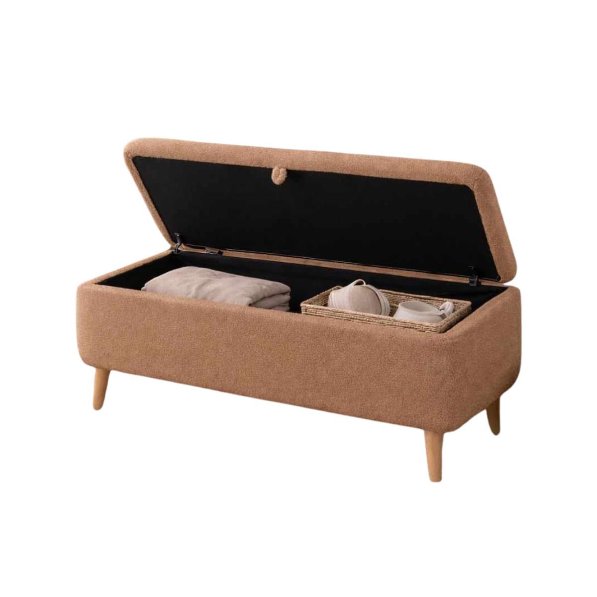 AUFBEWAHRUNGSBANK aus Bouclé-Stoff 30/45/90 cm - Braun, Holzwerkstoff (30/45/26cm) - Calicosy