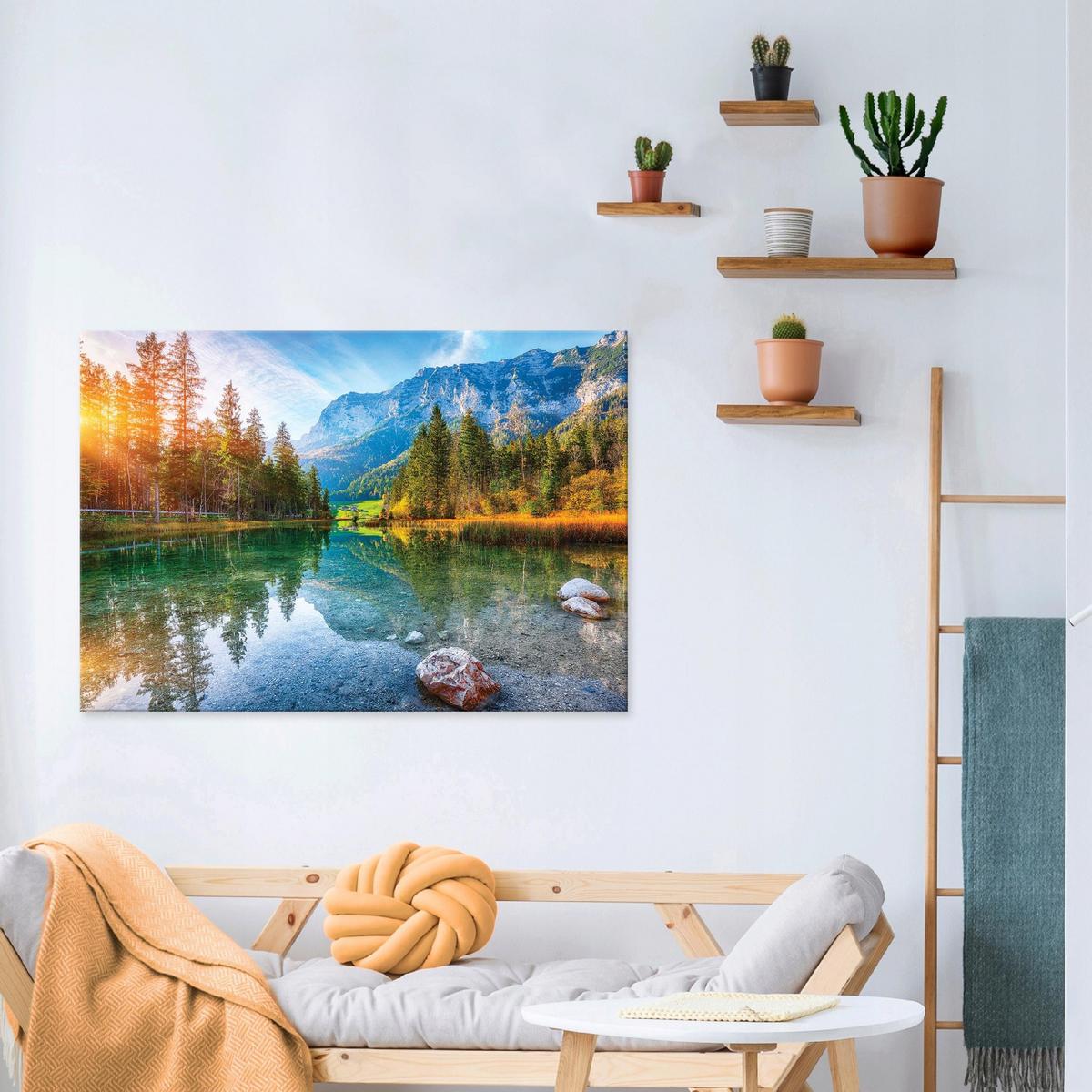 LEINWANDBILD Natur Berge See 120x80 - Multicolor, Holzwerkstoff (120/80cm) - Wallarena