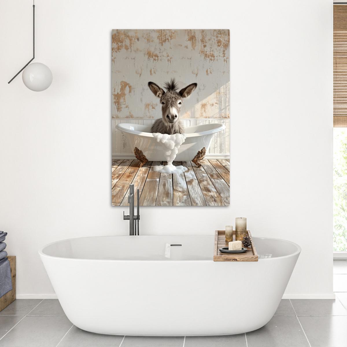 LEINWANDBILD Esel - Tiere - Badewanne - Schaumstoff Deko XXL 80x120 cm - Weiß, Textil (80/120cm) - MuchoWow