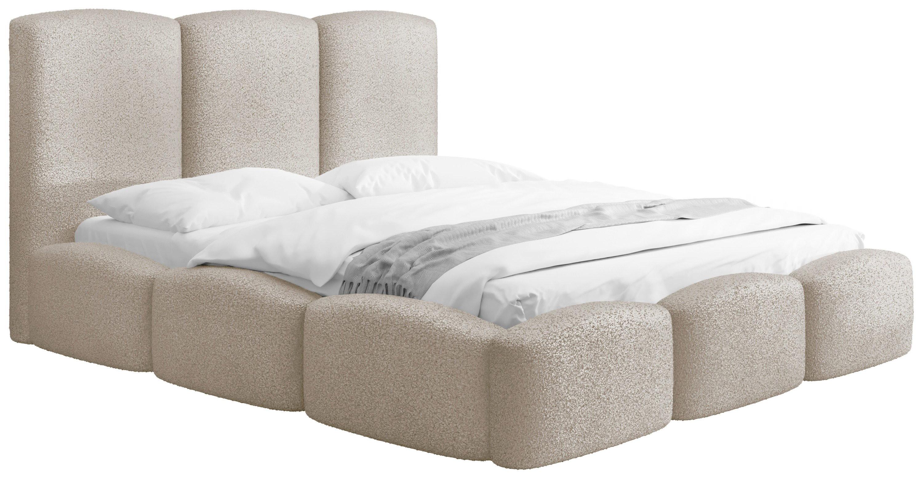 POLSTERBETT Harmony mit Bettkasten, Beige Boucle 120x200 cm - Beige/Birkefarben, Holzwerkstoff/Kunststoff (120/200cm) - WFL GROUP