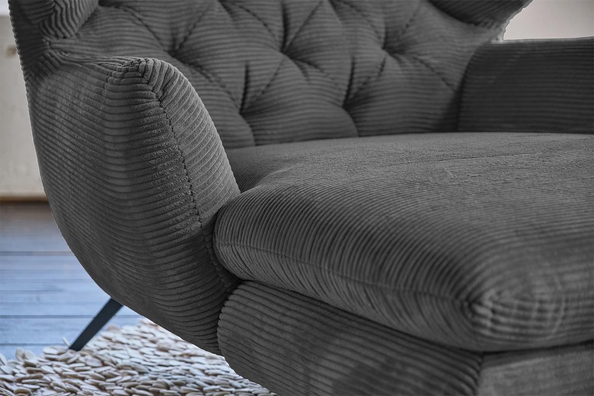 LONGSEAT CHAMRE Granit Cord - Dunkelgrau/Schwarz, Textil/Metall (130/95/160cm) - KAWOLA
