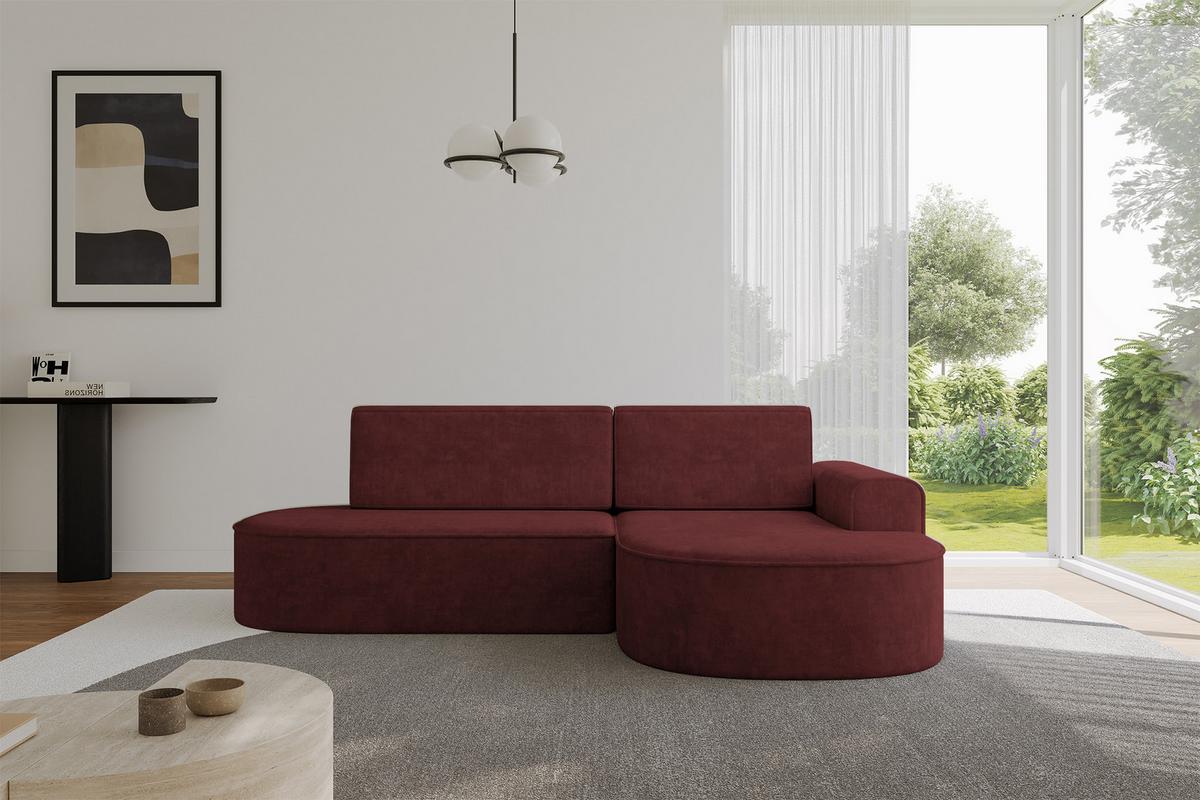 ECKSOFA mit Schlaffunktion und Bettkasten Ottomane Rechts MARI-L1-S - 283x167x73 cm Bordeauxrot Velours - Bordeaux/Schwarz, Holzwerkstoff/Kunststoff (167/283cm) - ALTDECOR
