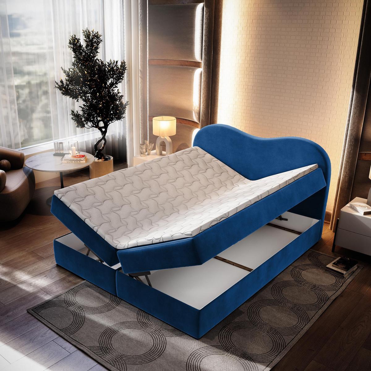 BOXBETT FLUVIA M 160x200 cm mit Matratze und Topper - Blau - Blau, Holz (160/200cm) - MASSENO