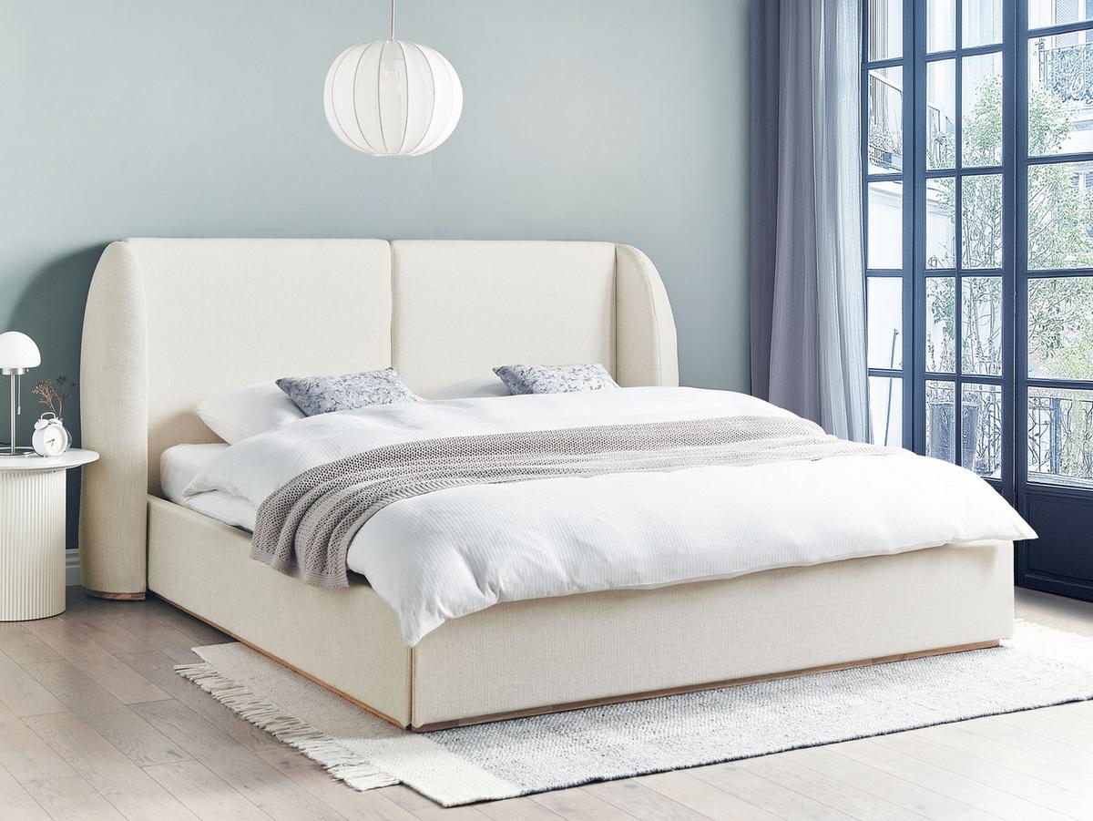 BETT mit Stauraum 180/200 cm Stoff Cremeweiß Monestier - Creme, Textil (180/200cm) - Beliani
