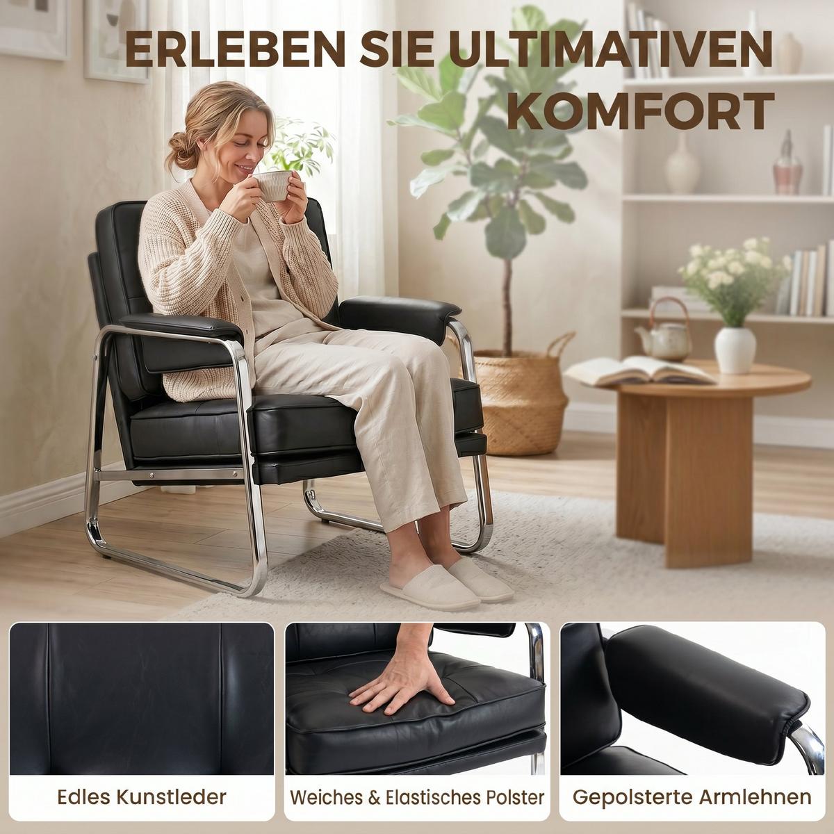 SESSEL PU-Leder Schwarz - Silberfarben/Schwarz, Leder/Textil (79/84/80cm) - HOMCOM