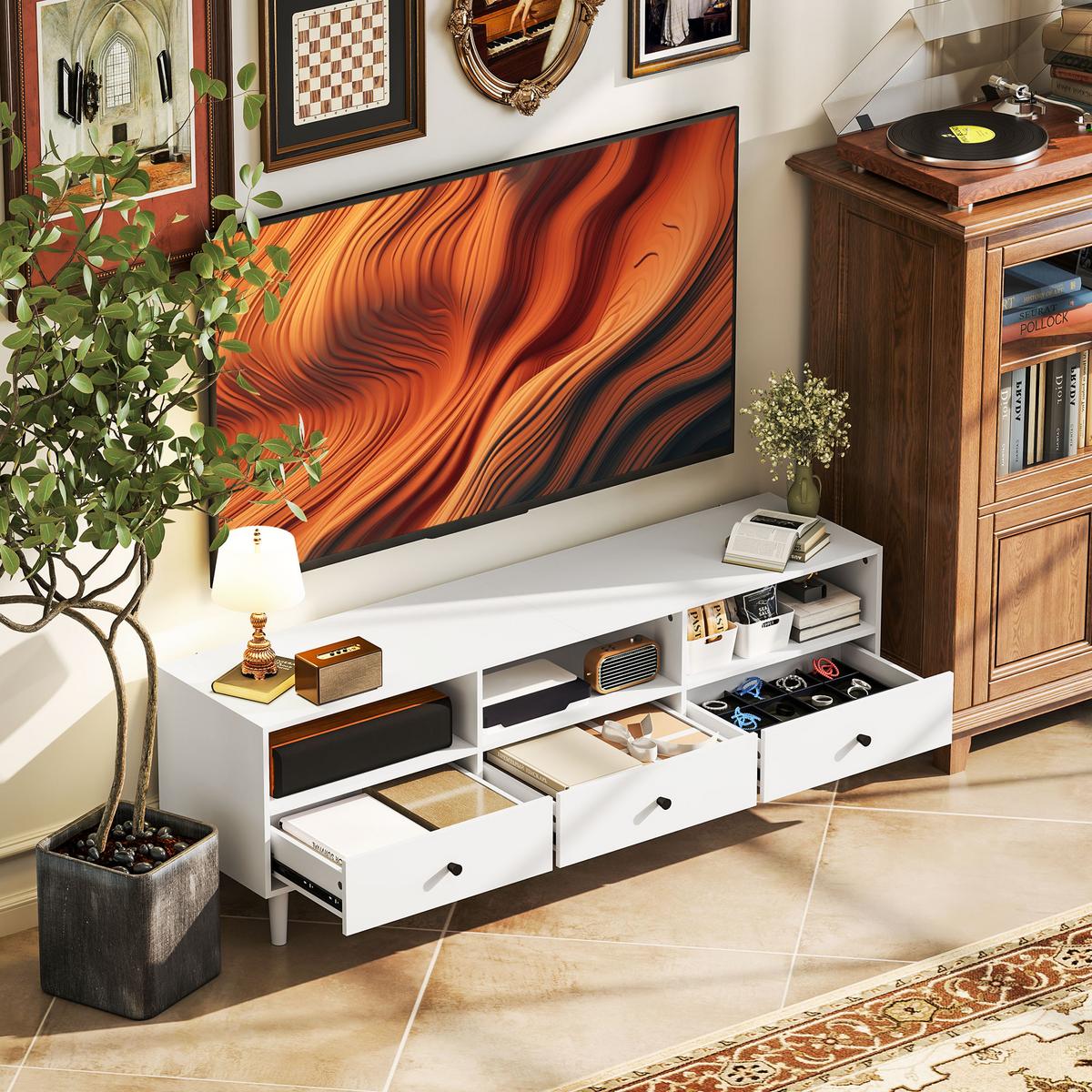 TV Schrank TV Board mit Schubladen, Weiß 140x34x45cm - Weiß, Holzwerkstoff (34/45/140cm) - HOMCOM