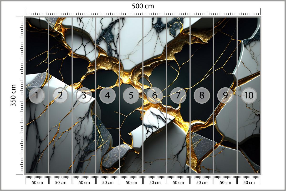 FOTOTAPETE für Wohnzimme Schwarze Weißer Marmor Goldelementen 500x350 - Goldfarben/Schwarz, Papier (500/350cm) - Muralo