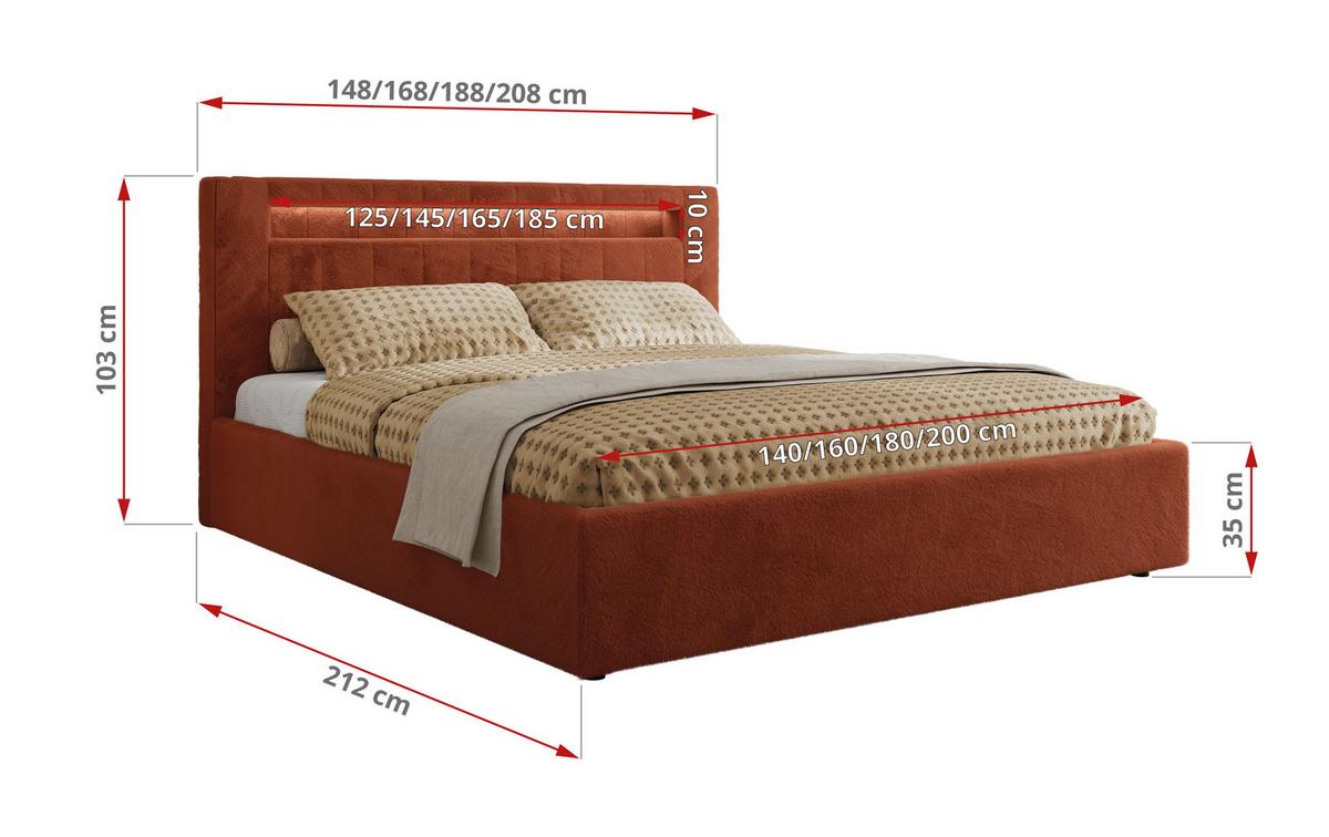 POLSTERBETT GOLD 5 CLASSIC 140/200 - Orange Plüsch - Multipocket-Matratze - Orange, Textil (140/200cm) - MKS