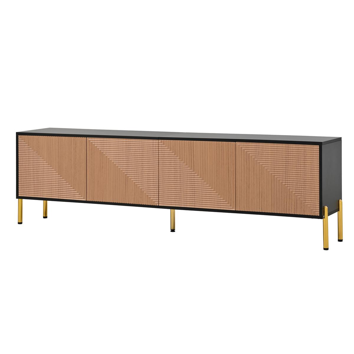 TV-LOWBOARD Schwarz Natur mit 3D-Muster 4 Türen & Goldfüßen 179cm - Naturfarben, Holzwerkstoff (179/53.5/35cm) - Urban Meuble