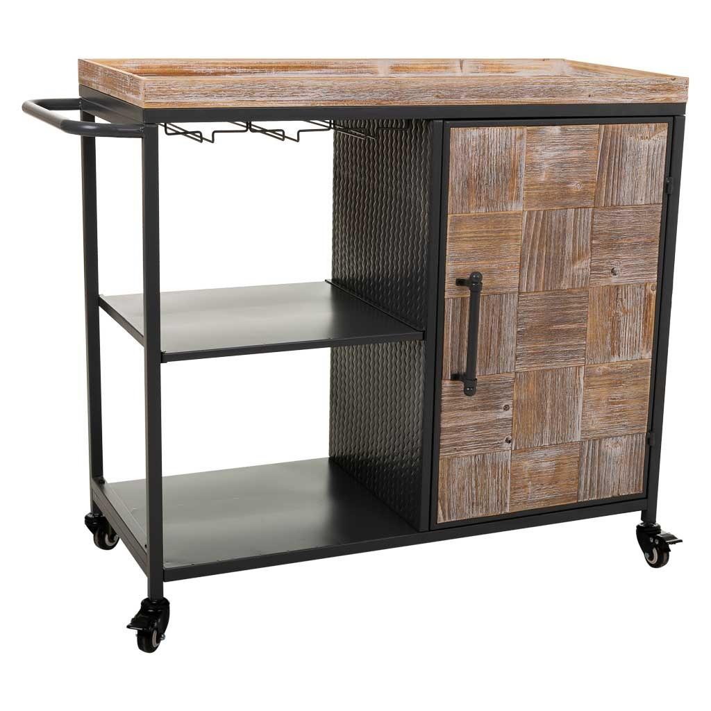 WEINREGAL mit Rädern aus Holz und grauem Metall 100x40x84 - Braun, Metall (100/83.5/40cm) - Wanderlust