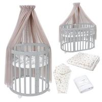 BABYBETT GREY OVAL 7in1 mit Matratze und Himmelset - Taupe/Grau, Holz/Textil (73/125cm) - waldin