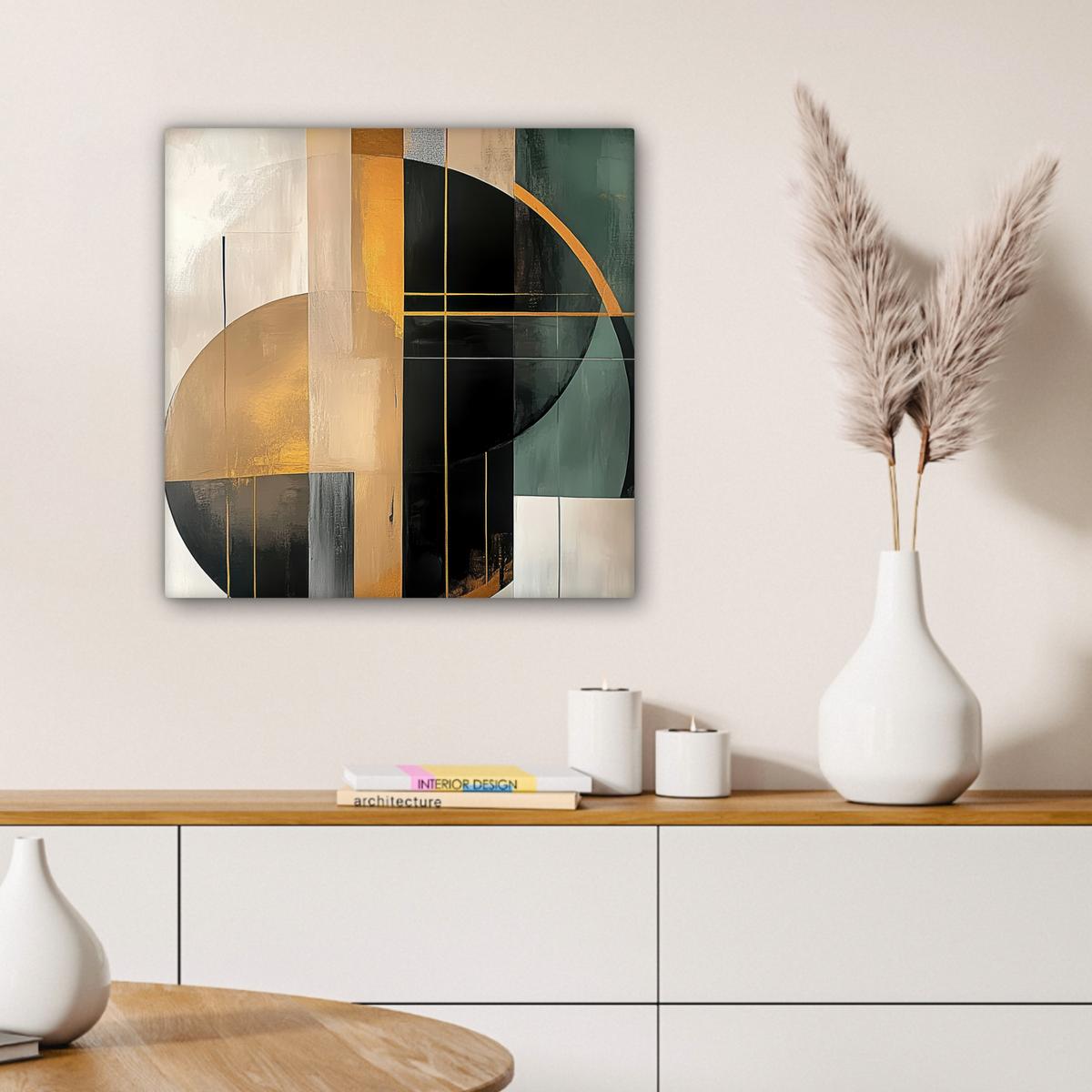 LEINWANDBILD Abstrakt - Gold - Bronze - Grün - Formen - Modern Wandbild Wohnzimmer 50x50 cm - Multicolor, Textil (50/50cm) - MuchoWow