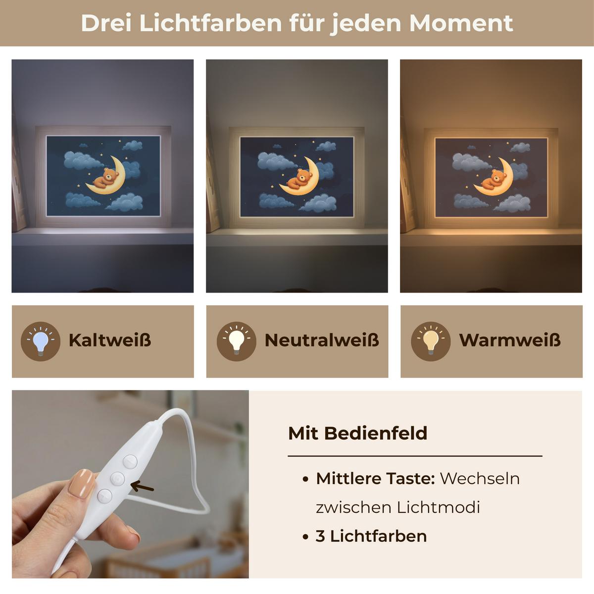 NACHTTISCHLAMPE Teddybär - Mond - Wolken - Sterne 20x15 cm - Dunkelblau, Holzwerkstoff (8/20/15cm) - OnlyWow