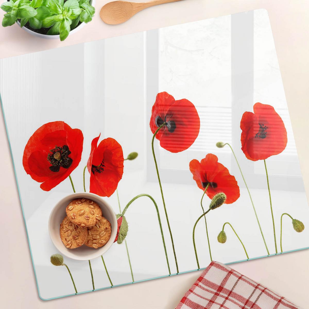 GLASPLATTE 60x52 cm Mohnblumen - Rot, Glas (60/0.4/52cm) - TULUP