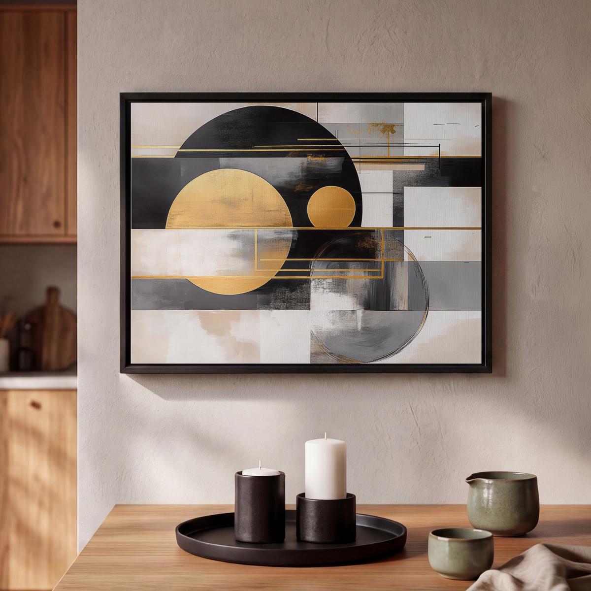 LEINWAND Bilder mit Rahmen - Abstrakt - Gold - Silber - Formen - Ästhetisch - Modern - 40x30 - Goldfarben, Textil (40/30cm) - MuchoWow