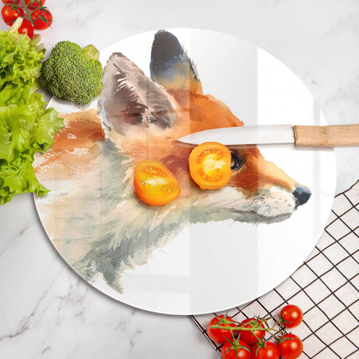 GLASPLATTE Ø 40 cm Gemalter Fuchs - Dunkelorange, Glas (40/40cm) - Wallfluent