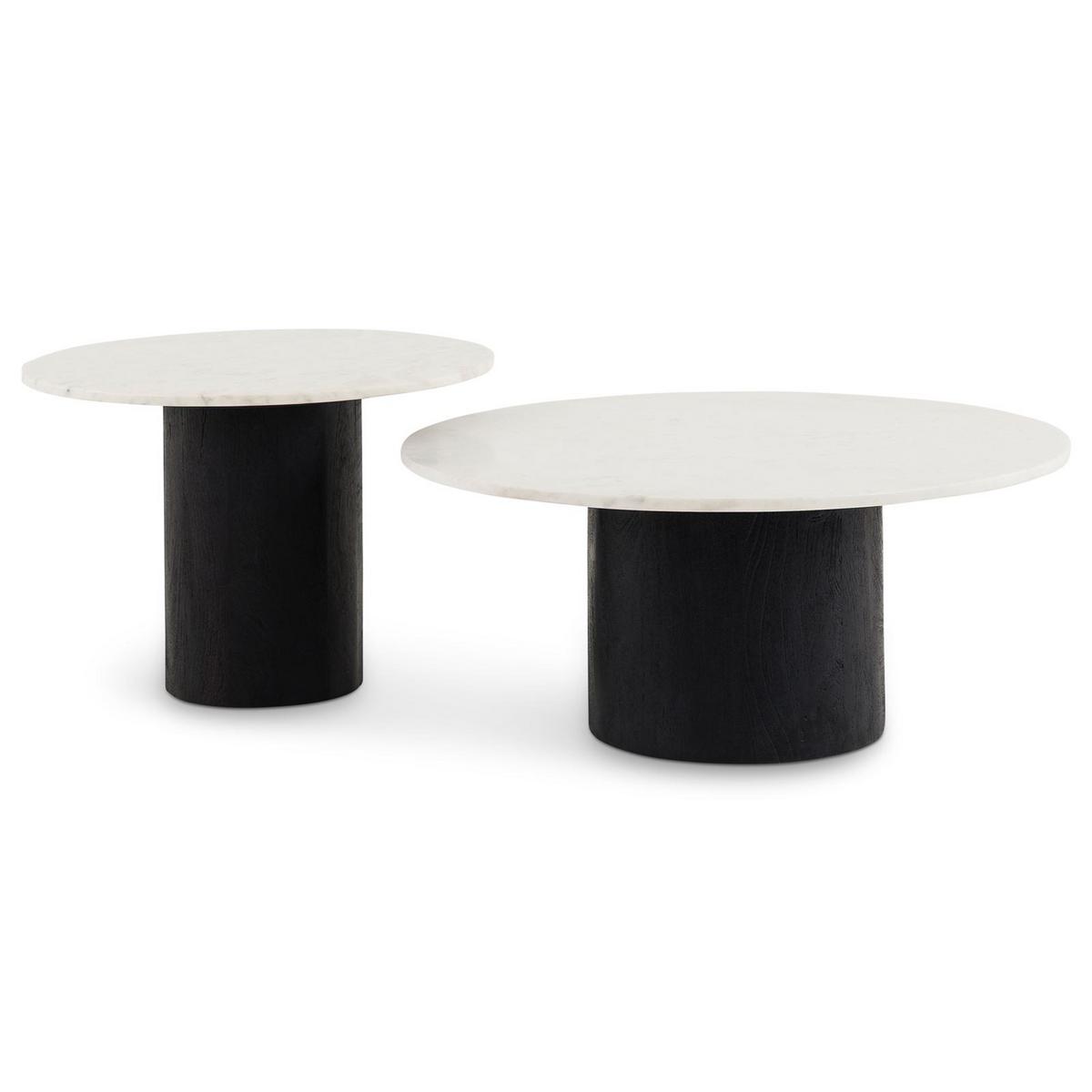 COUCHTISCHSET GANGA/YAMUNA 2er Set weiß - schwarz - Weiß, Holz/Naturmaterialen (80/80/35cm) - IDIMEX