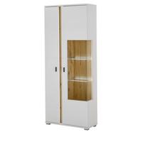 VITRINE weiß matt, Eiche Wotan 80 x 200 cm, Vitrinenschrank inklusive Frontbeleuchtung - Eiche Wotan/Silberfarben, Glas/Holzwerkstoff (80/200/35cm) - Furn.Design