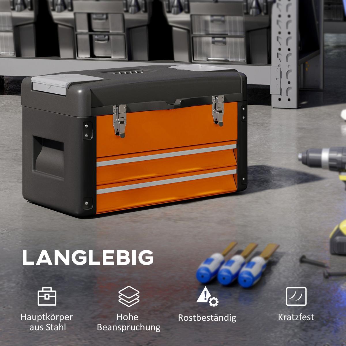 WERKZEUGKISTE leer, 49,7 x 25,3 x 28,9 cm Werkzeugkasten mit Schublade - Orange, Kunststoff (25.3/28.9/49.7cm) - HOMCOM
