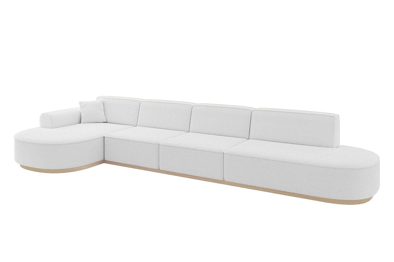 ECKSOFA Ottomane Links MARI-L3-v1 - 413x171x83 cm Weiß Bouclé - Weiß, Holzwerkstoff/Textil (413/171cm) - ALTDECOR