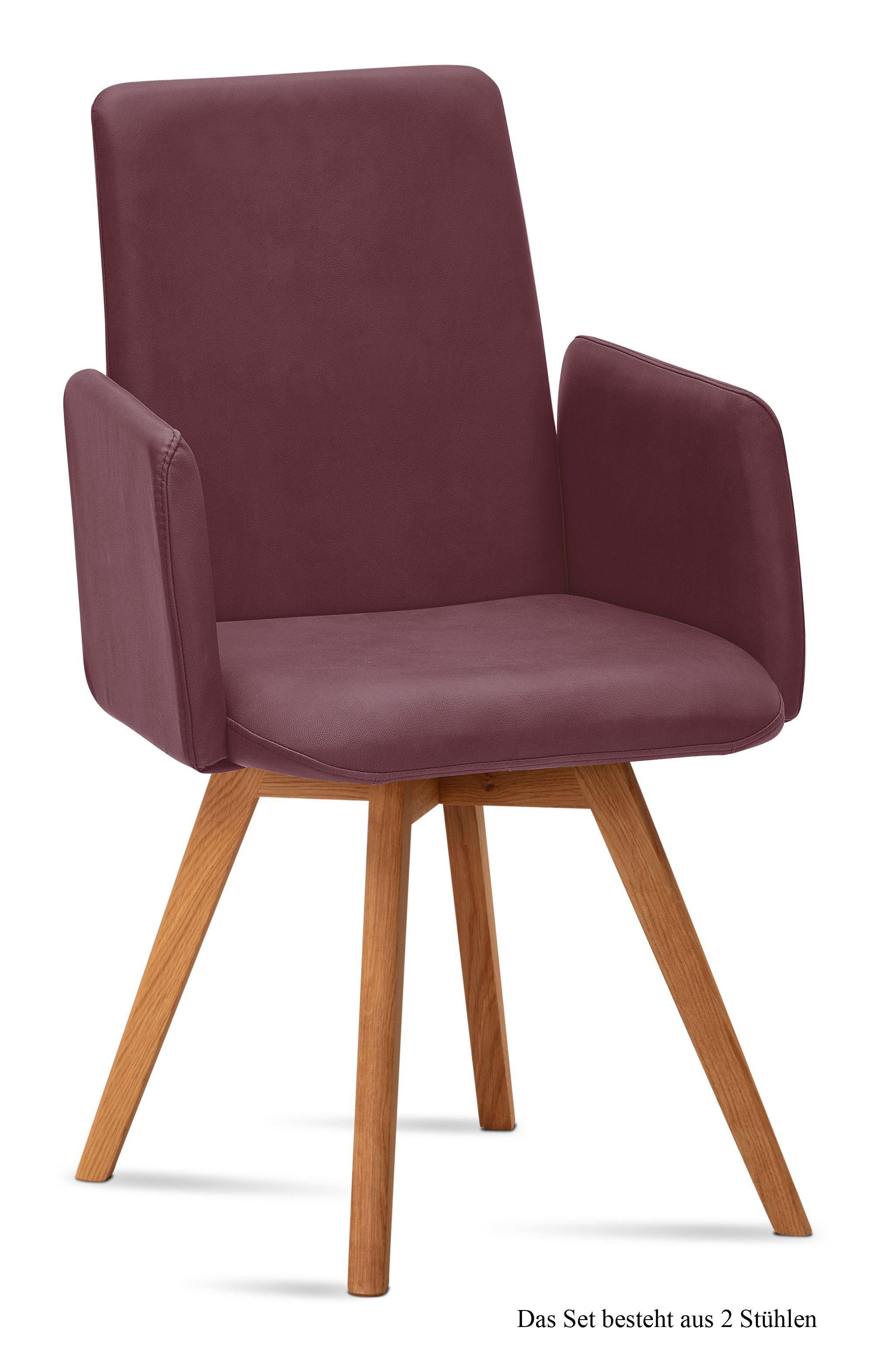 ARMLEHNSTUHL (2er-Set) Dilys 52x92x60 Eiche geölt/Marsala - Eichefarben/Brombeere, Kunststoff (60/92/52cm) - 58aufmkessel