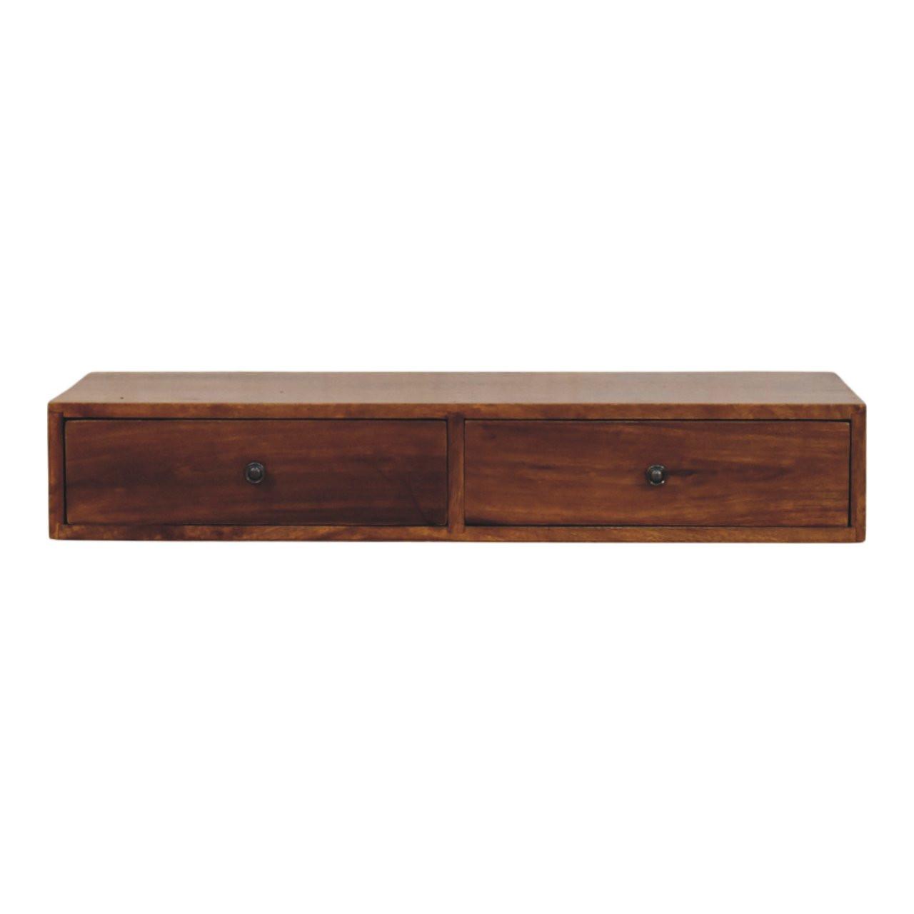 KONSOLE Lunar Kastanie Wandmontiert, 2 Schubladen, Dunkelbraun - Dunkelbraun/Messingfarben, Holz/Metall (88/15/32cm) - Artisan Furniture