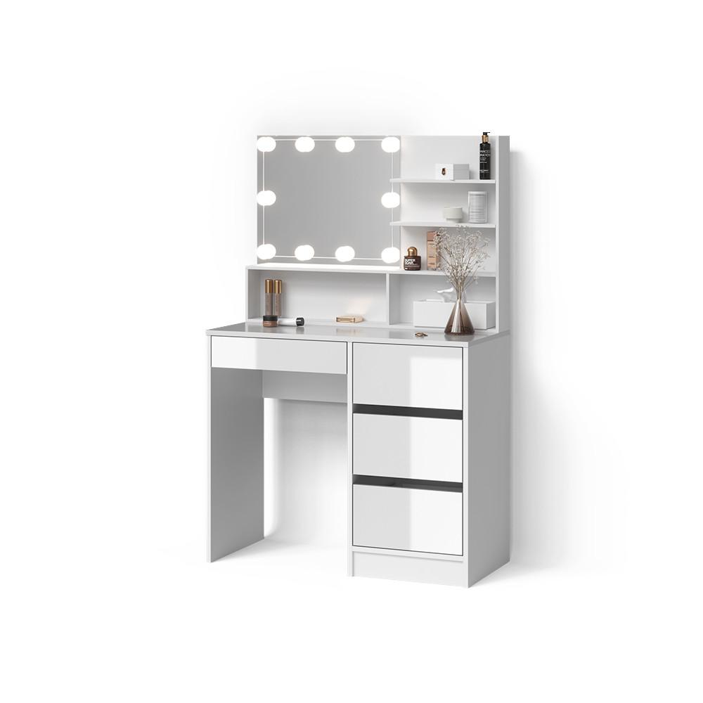 SCHMINKTISCH Imola Weiß 90 cm mit LED Beleuchtung, und Spiegelregal - Weiß, Holzwerkstoff (90/75/40cm) - Livinity®