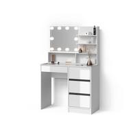 SCHMINKTISCH Imola Weiß 90 cm mit LED Beleuchtung, und Spiegelregal - Weiß, Holzwerkstoff (90/75/40cm) - Livinity®