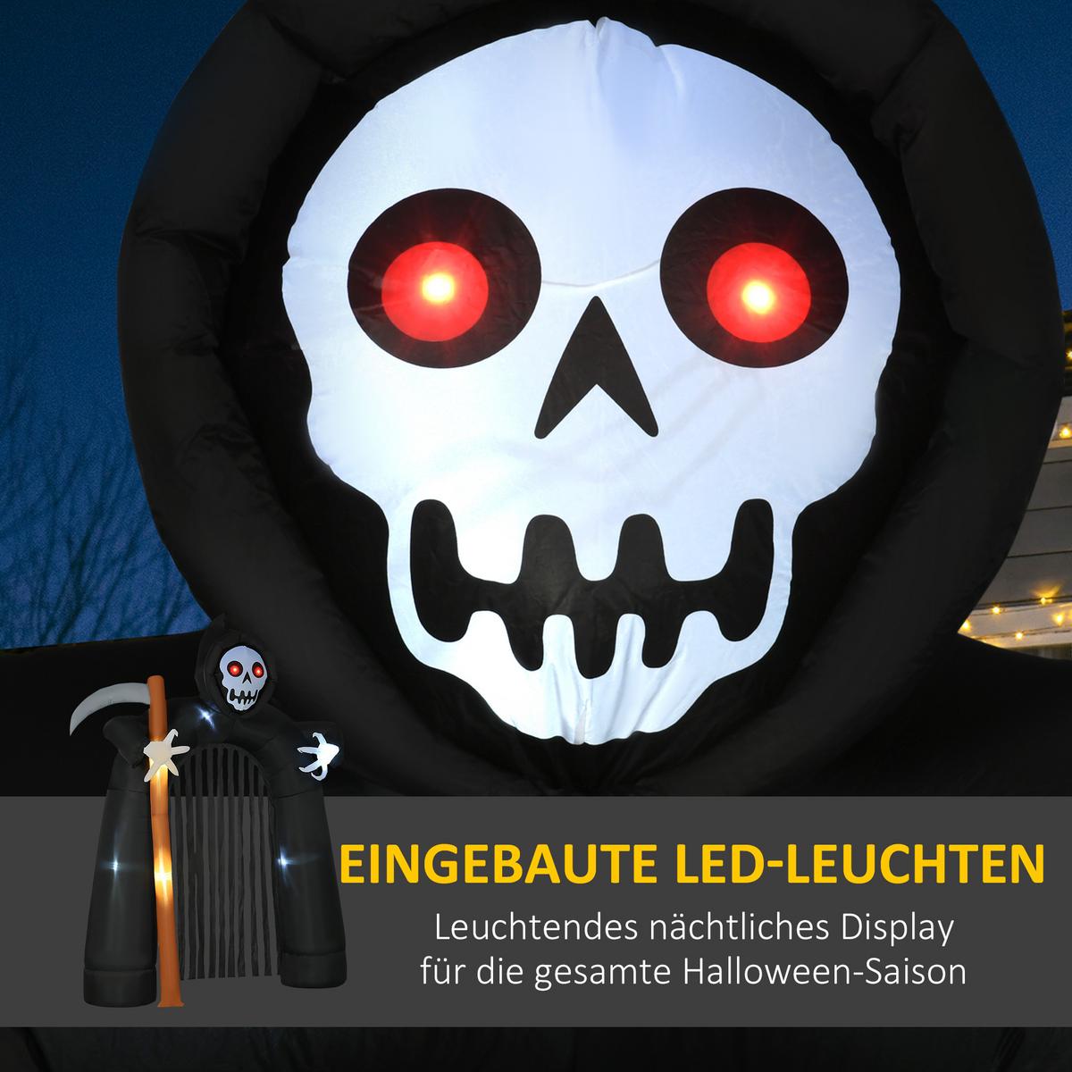 2,85 m große Halloween-Gartendeko Sensenmann selbstaufblasbar LED-Beleuchtung - Schwarz, Kunststoff (65/285/230cm) - HOMCOM